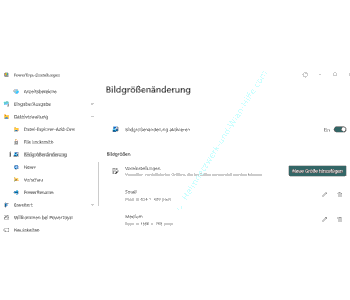 Änderungen in den PoerToys-Einstellungen der Bildgrößenänderung vornehmen