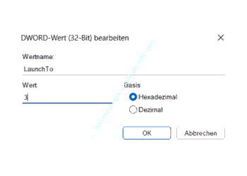 Anpassen des Registry-Wertes LauchTo um den Explorer im Download-Ordner zu starten