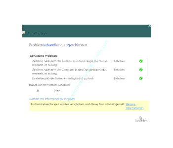 Anzeige des Ergebnisses der Problembehandlung Stromversorgung
