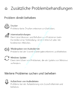 Windows 10 Probleme lösen -Tutorial: Auflistung aller Problembehandlungsassistenten im Bereich Zusätzliche Problembehandlungen