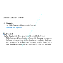 Windows 10 Desktopsuche-Tutorial: Aufruf der erweiterten Suchkonfigurationsmöglichkeiten bei Meine Daten finden