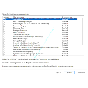 Auswahl der Systembereiche deren Treiber überprüft werden sollen