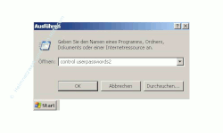 Anleitung: Automatische Benutzeranmeldung deaktivieren - Eingabe von control userpasswords2 in das Eingabefeld