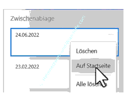 Windows 10 - Zwischenablage / Clipboard Tutorial: Über den Befehl – Auf Startseite – ein Element der Zwischenablage im Zwischenablageverlauf dauerhaft speichern