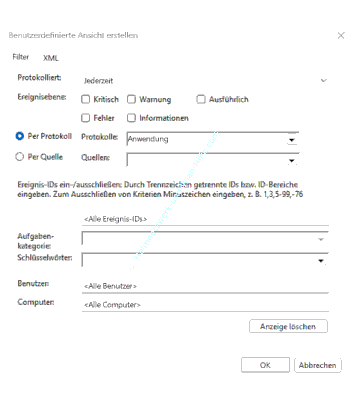 Benutzerdefinierte Ansichten der Ereignisanzeige erstellen und speichern
