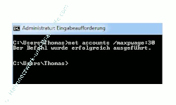 Netzwerk Anleitung: Kennwortänderung mit net accounts - Eingabeaufforderung - net accounts - Passwort auf 30 Tage festlegen