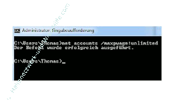 Netzwerk Anleitung: Kennwortänderung mit net accounts - Eingabeaufforderung - net accounts - Passwortänderung wieder aufheben