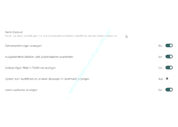 Der Konfigurationsbereich Datei-Explorer mit den Schnellkonfigurationsschaltern wichtiger Explorer-Optionen