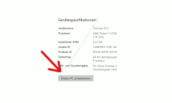 Windows 10 Tutorial - Den Computernamen ändern - Button Diesen PC umbenennen in der Anzeige der Gerätespezifikationen 