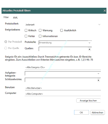 Das aktuelle Protokoll über die Aktion Aktuelles Protokoll filtern spezifischer darstellen