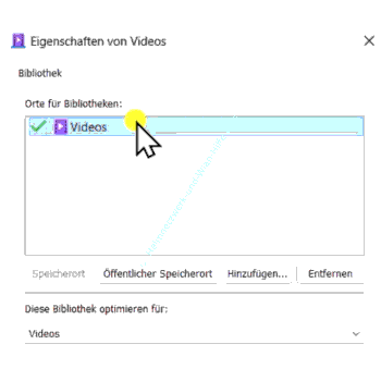 Das Eigenschaftenfenster einer Standardbibliothek im Explorer