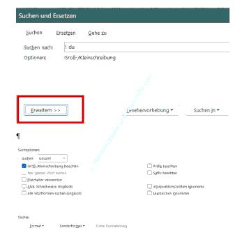 Das erweiterte Suchmenü aufklappen bzw. anzeigen lassen