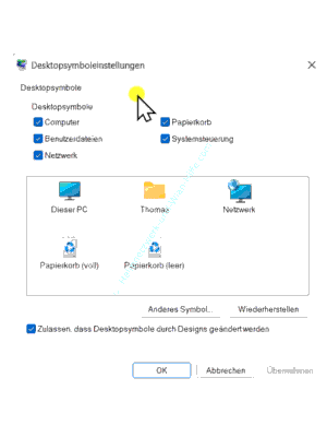 Das Konfigurationsfenster Desktopeinstellungen unter Windows 11