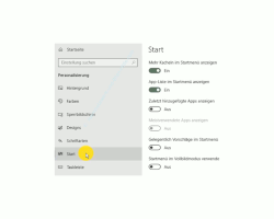 Windows 10 Tutorial - Die Anzeige von App-Vorschlägen und Kachel-Werbung im Startmenü abschalten - Das Menü Start im Konfigurationsfenster Personalisierung 