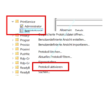 Das Protokoll Betriebsbereit über das Kontextmenü aktivieren