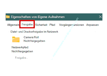 Das Register Freigabe eines Ordners im Explorer