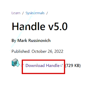 Das Systinternal Tool Handle von der Microsoft Website herunterladen