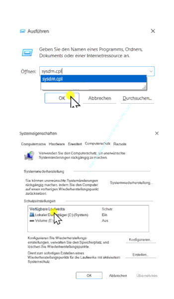 Das Systemeigenschaftenfenster über den Befehl sysdm.cpl öffnen