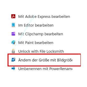 Das Tool Bildgrößenänderung über das Kontextmenü einer Bilddatei im Explorer aufrufen