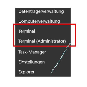 Das Windows Terminal über das Kontextmenü des Windows Startbuttons öffnen