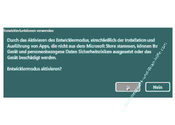 Datenschutzhinweis nach dem Aktivieren der Entwicklerfunktionen