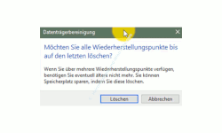 Windows 10 Tutorial - Systemwiederherstellungspunkte löschen – Datenträgerbereinigung Warnhinweis zum Löschen von Wiederherstellungspunkten