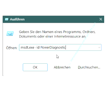 Den Befehl msdt.exe -id PowerDiagnostic im Ausführen-Dialog ausführen