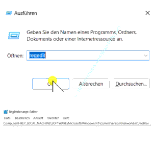 Den Bereich der Netzwerkprofile im Registryeditor öffnen