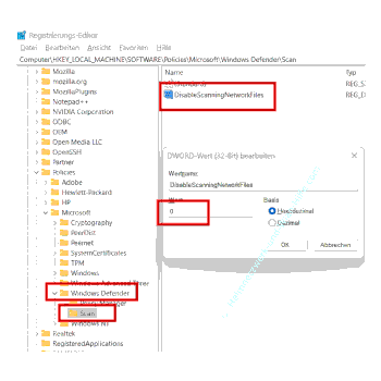 Den Defender für das Scannen von Netzlaufwerken in der Registry konfigurieren
