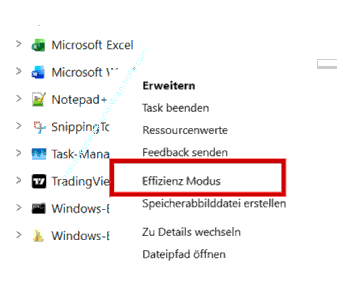 Den Effizienz-Modus einer Anwendung aufrufen