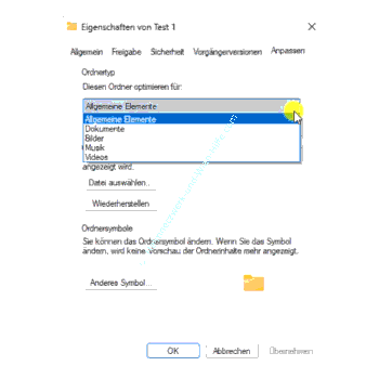Den eingestellten Ordnertyp des gerade geöffneten Ordners prüfen / anzeigen