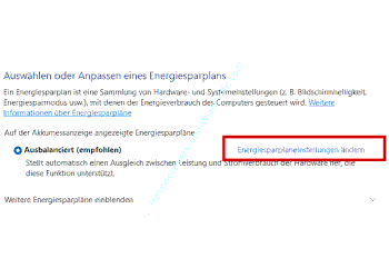 Den Konfigurationsbereich Energiesparplaneinstellungen ändern aufrufen