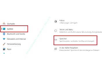 Den Konfigurationsbereich Speicher in den Windows-Einstellungen aufrufen