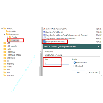 Den Registrywert EnableActiveProbing anpassen