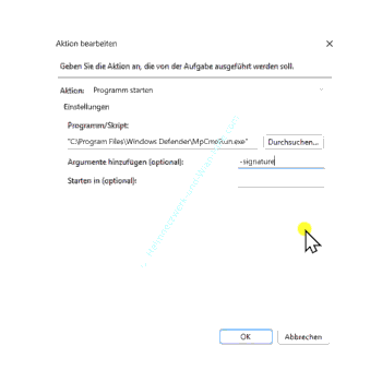 Der Aufgabe das Defender-Tool mit automatischem Virensignaturupdate zuweisen