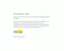 Windows 10 Tutorial - Die Windows 10 Installation auf Neuinstallationszustand zurücksetzen - Der Button Erste Schritte für eine neue saubere Windows-Installation