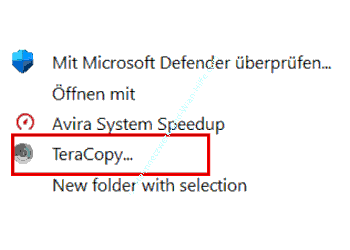 Der neue Kontextmenüeintrag TeraCopy