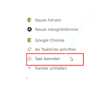 Der neue Menüpunkt Task beenden für aktive Anwendungen in der Taskleiste