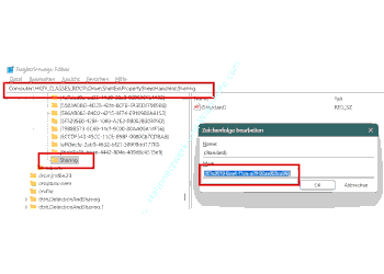 Der Wert f81e9010-6ea4-11ce-a7ff-00aa003ca9f6 in der Registry für die Anzeige des Freigaberegisters von Laufwerken
