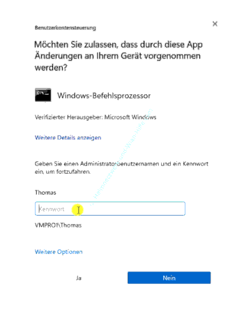 Dialog zur Aufforderung für die Eingabe eines Admin-Passwortes beim Starten einer Anwendung, die Admin-Rechte benötigt