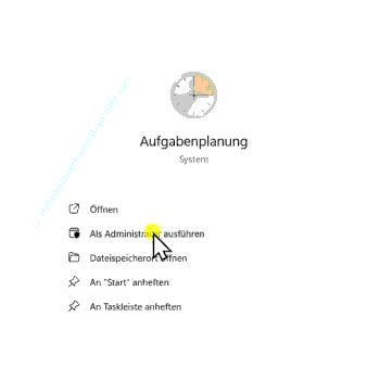 Die Aufgabenplanung über den Windows-Startbereich mit Administratorrechten aufrufen