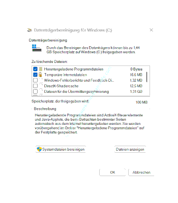Die Datenträgerbereinigung cleanmgr zum Löschen temporärer Dateien nutzen