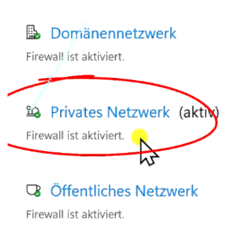 Die drei Netzwerkbereiche Domänennetzwerk, Privates Netzwerk und Öffentliches Netzwerk