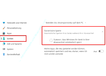 Die dynamische Sperre über die Konten-Einstellungen von Windows 11 aktivieren
