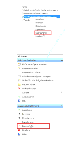 Die Eigenschaften der Aufgabe Windows Defender Scheduled Scan aufrufen