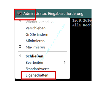 Die Eigenschaften der Kommandozeile aufrufen