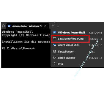 Die Eingabeaufforderung als neuen Tab im Terminal starten