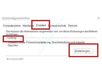 Die Einstellungen im Bereich Leistung der erweiterten Systemeigenschaften aufrufen