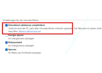 Die Energieoptionsbox Schnellstart aktivieren 