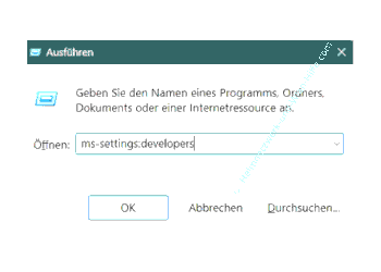 Die Entwickeroptionen über den Befehl ms-settings:developers aufrufen